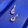 Water Drop Pink Diamond Dange Earring 100% Real 925 Sterling Silver Wedding Drop oorbellen voor vrouwen Bridal Promise Sieraden Gift