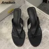 Pantofole Aneikeh 2023 New Size 35-42 Summer Pinch FLIP FLOPS Tacchi alti Donna Pantofole Slip On Antiscivolo Testa tonda Scivoli all'aperto Scarpe Y23