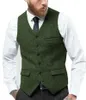 Gilets pour hommes Tweed Gilet Herringbone Col V Vintage Mariage Laine Slim Party Business Groomsmen Vêtements Gilet