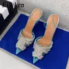 اللباس أحذية Eilyken Thin High Heels Women Sandals Fashion PVC PVC Rhinestone Slingbacks Summer Gladiator Party Prome Shoes 231113