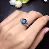 Cluster Rings Natural London Blue Topaz Gem Ring Gemstone S925 Silver Trendy Crotch Triangle Women's Girl Party Gift Jewelry