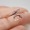 Cluster Rings Fashion Silver Leaf Ring Setting Size Adjustable Gold Plating Gemstone 925 Jewelry Making Supplier