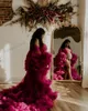 Abiti da festa Flowy Fucsia Abito premaman Poshoot Oggetti di scena Plus Size Manica lunga Volant a strati Abiti Abito maxi in tulle per Baby Shower