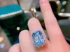 Cluster Rings Guild HN2023 Aquamarine Ring Fine Jewelry Pure 18K Gold Natural 9.18CT Blue Gemstones