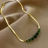 Hanger Kettingen Vintage Stijl 316L Rvs Groene Zirkoon Choker Ketting Voor Vrouwen Meisje Mode Armbanden Vrouwelijke Sieraden Set