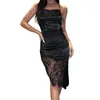 Robes décontractées Femmes Strap Lace Bandage Dress Y2K Sexy Vintage Backles Soild Color Slim Backless Elagant Beach Party Night Club Summer