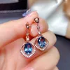 Dangle Oorbellen 14k Rose Goud Kleur Blauw Kristal Topaas Zirkoon Diamanten Edelstenen Druppeloorbel Voor Vrouwen Sieraden Brincos Accessoires