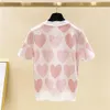 Women's T-Shirt Summer Loose Love Jacquard Beaded Short Sleeve Knitted T-shirts Women Design All-match Pink Blue Tops 230413