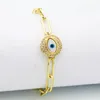 Real Gold Plated Fatima Hand Evil Eye Charm Copper Chain Bracelet Jewelry for Man Woman