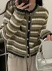 Kvinnors stickor Vintage Single Breasted Y2K Cardigan Jackets Fashion Contrast Color Striped Sweater Sueter Mujer 2023 Ropa