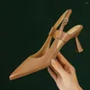 Sandalen Damen Rindsleder Dünne High Heel Spitzschuh Slingback Slip-on Pumps Elegante Damen Tägliche Kleid Stöckelschuhe für Frauen
