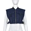 Denim Cargo Vests Tanks designer Sleeveless Women Pockets Short Crop Tops Fashion Side Buckle Zipper Tanks Y2k 2023 women Clothes free shipping 9700