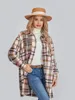 Women's Wool Blends WSevypo Women's Plaid Print Shacket Autumn Casual Long Sleeve Lapel Neck Button Down Casual Jackets Street Loose Flannel Coat 231102