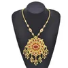 Necklace Earrings Set Golden Chains Tassel Zircon Red Gemstone For Women Thailand Egypt India Bride Wedding Accessories