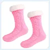 Chaussettes d'hiver douces et moelleuses pour femmes, pantoufles de sol en velours de corail, bottes polaires de noël