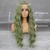 Cosplay Wigs Long Wavy Green Synthetic Wig Women's Heat-Resistant Natural Half Part Cosplay Party Lolita Red Black Pink Wig 230413