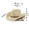 Ethnic Style Classic Belt Straw Cowboy Hat Women Men's Summer Hollow Sun Hats Rolled Brim Elegant Lady UV Protection Beach Cap