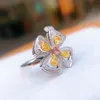 Cluster Rings DIWENFU 925 Sterling Silver Yellow Topaz Jewelry Ring For Women CN(Origin) Wedding Bands Bohemia Engagement