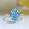 Clusterringen Winkel 925 Sterling Zilver Gemalen Geslepen Lab Saffier Hoge Koolstof Diamanten Edelsteen Ring Verlovingsring Fijne Sieraden Groothandel