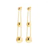 Stud Earrings Long Fringe Triple Gradient Round Ball Beads Gold Plated Chain