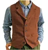 Coletes masculinos homens terno marrom clássico steampunk lã tweed notch lapela colete grosso para casamento noivo banquete colete