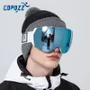 Skibril COPOZZ Skibril Heren Dames UV400 Anticondens Skibril Sneeuwbril Volwassen snowboardbril met nachtgele lens en kofferset 231113