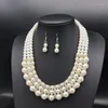 Catene CANPEL 2 PZ/SET Set di Gioielli da Sposa Perla Bianca Zircone Donne Matrimonio Orecchini Pendenti con Ciondolo Collana Set Boho