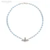 Designer Viviene Westwoods Empress Dowager XIS Saturno Necktace Temperament Temperament Blue Pearl Collar Chain intarsia