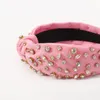 Sparkly Sturdy Full Rhinestone Knotted Hairbands Soild Color Wide Brimmed Embellished Headband For Women Adult Hair Accessories