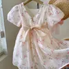 Robes pour filles Les filles s'habillent pour l'été 2-8 ans fille robe de princesse à nœud floral rose doux 230413