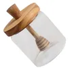 Conjuntos de vajilla Tarro de vidrio de miel Tapa del bote Dipper Cocina Olla Dispensador de almacenamiento Contenedor pequeño de madera Cubierta transparente