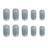 Valse nagels 24 -stks/set lange platte kop grijs omgekeerde Franse nep met lijmstick op nail art diy tips afneembaar herbruikbaar