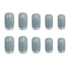 False Nails 24Pcs/Set Long Flat Head Gray Reverse French Fake With Glue Stick On Nail Art DIY Tips Detachable Reusable