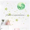 Adesivos de parede brilham nas estrelas escuras para o teto decalques de lua fluorescente, decoração de quarto da sala de estar infantil 220607 otckb