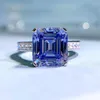 Cluster Rings Princess Sapphire Diamond Ring Real 925 Серебряное серебряное обручальное кольцо для женских свадебных ювелирных украшений