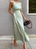 Casual Dresses REALEFT Summer Cotton Linen Womens Long Dresses Vintage Lace Up Maxi Dress Sashes Sleeveless Female Tank Beach Dresses 230413
