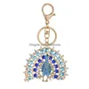 Creative Cartoon Peacock Key Chain Diamante The Spreads Its Tail Ring Beacuif Fashion Accessory Girl Bag Hang Drop Delivery Dhw1I