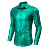 Camicie eleganti da uomo Uomo Elegante Verde metallizzato lucido Anni '70 Discoteca Discoteca Vestibilità regolare Abbigliamento da ballo Festa Banchetto Matrimonio Chemise Homme