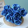 Dekorativa blommor Silksimulering Fake Rose Bouquet Wedding Decor Light Blue Flower Artificial Plant Balcony Garden Decoration Red Roses