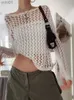 Kvinnors tröjor Weekeep Casual White Sweater Pullovers Hollow Out Fishnet Summer Fashion Loose Smock Long Sle Y2K Holes Shirt Women Harajukul231113