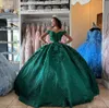 Twinkle quinceanera klänningar mörkgrön glitter söt 15 klänning handgjorda blomma pärla tonåring flickor födelsedagsfest klänning