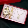 Orologi da polso 3 pezzi Bracciale orologio Collana da uomo Hip Hop Acciaio Calendario Quarzo ghiacciato Strass pavimentati Reloj Hombre Con scatola