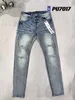 Purple Mens High-quality Jeans Fashion Design Distressed Ripped Bikers Womens Denim Cargo for Men Black Pants G