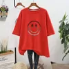 T-Shirt mit Smiley-Muster, verdicktes, übergroßes, kurzärmliges Herbst/Winter-Oberteil für Frauen