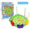 Jouets intelligents Jouets de pêche pour enfants Jeu de pêche rotatif électrique Ensemble de plaques de poisson musicales Jouets de sports de plein air magnétiques pour enfants Cadeaux 230412