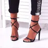 Sandals 2023 Women Hollow Tied Pointed Toe Shoes Fashion Black Leather Ankle Strap Ladies Thin High Heels 35-43 Q09