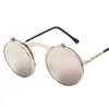 Vintage Steampunk Flip Up Men Sunglasses Women Retro Round Metal Frame Sun Glasses Hinge Design Curved Legs Uv400 230920