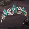 Pinzas para el cabello de moda para mujer, corona nupcial de cristal azul de lujo, diadema de color plateado, Tiaras para fiesta, accesorios de boda para novia