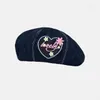 Basker 2023 Sweet Denim Beret Hatts for Women Spring and Summer Thin Japanese Sweet Sticker Painter Cap Korean Version Fashion Fashion