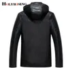 Hommes en cuir Faux Holyrising hommes veste en cuir à capuche amovible grande taille velours rembourré hommes chaud PU vestes manteaux 19066 231113